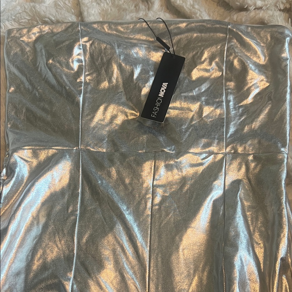 Fashion Nova Metallic Silver Jumpsuit - Picture 3 of 5